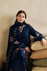 ZARA SHAHJAHAN - 3PC DHANAK EMBROIDERED SHIRT WITH DHANAK EMBROIDERED SHAWL AND TROUSER - HZG1369
