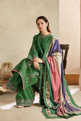 ZARA SHAH JAHAN - 3PC DHANAK EMBROIDERED SHIRT WITH TWILL PRINTED SHAWL AND TROUSER - HZG1474