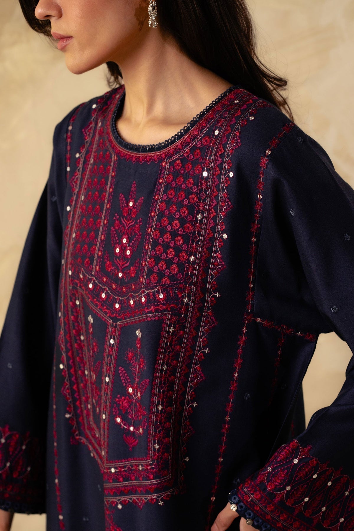 ZARA SHAH JAHAN - 3PC DHANAK EMBROIDERED SHIRT WITH DHANAK EMBROIDERED DUAPTTA AND TROUSER - HZG1396