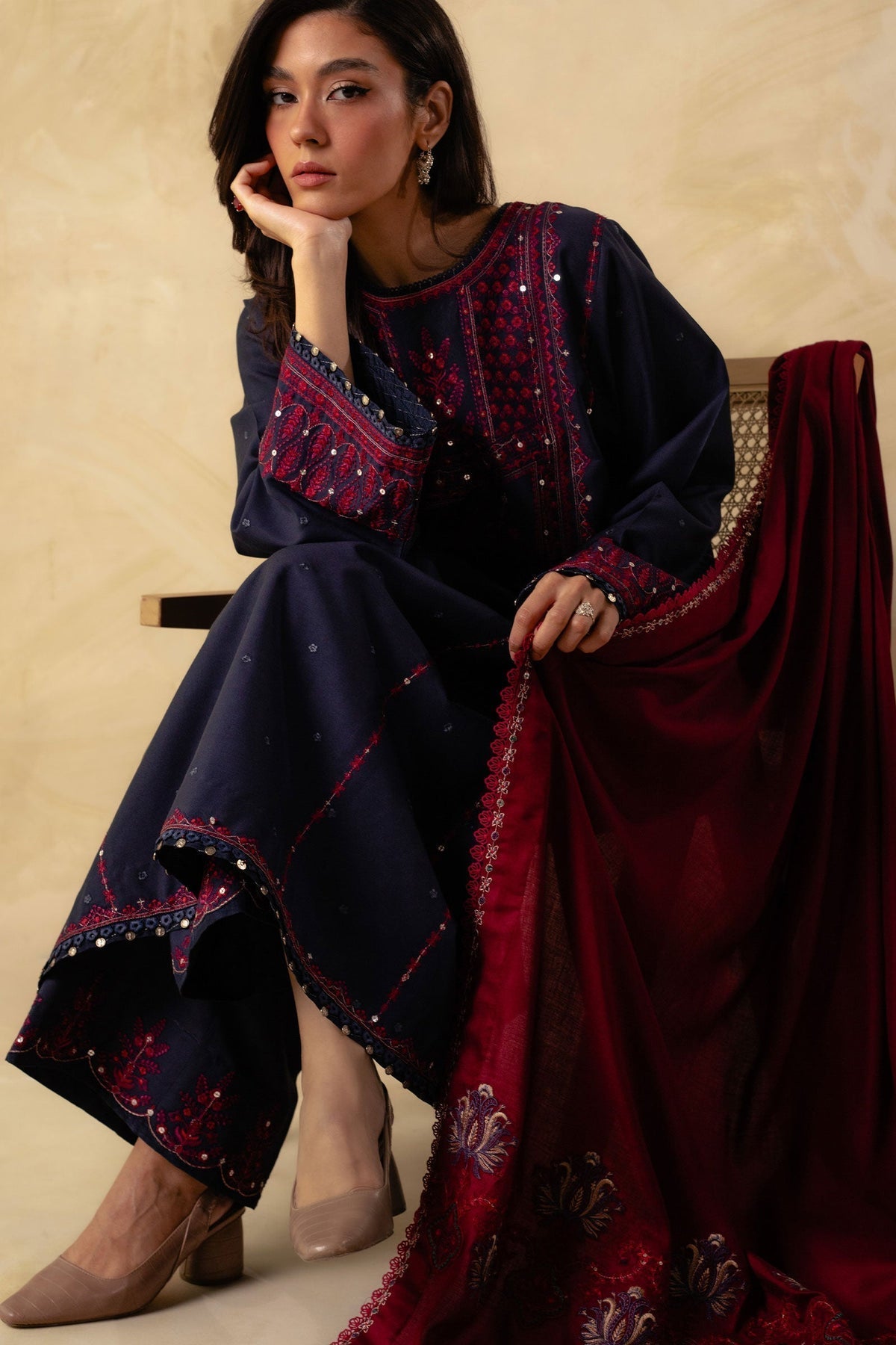 ZARA SHAH JAHAN - 3PC DHANAK EMBROIDERED SHIRT WITH DHANAK EMBROIDERED DUAPTTA AND TROUSER - HZG1396