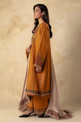 ZARA SHAHJAHAN - 3PC DHANAK EMBROIDERED SHIRT WITH DHANAK EMBROIDERED SHAWL AND TROUSER - HZG1380