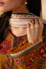 ZARA SHAHJAHAN - 3PC DHANAK EMBROIDERED SHIRT WITH DHANAK EMBROIDERED SHAWL AND TROUSER - HZG1380