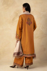 ZARA SHAHJAHAN - 3PC DHANAK EMBROIDERED SHIRT WITH DHANAK EMBROIDERED SHAWL AND TROUSER - HZG1380