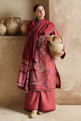 ZARA SHAH JAHAN - 3PC DHANAK EMBROIDERED SHIRT WITH TWILL PRINTED SHAWL AND TROUSER - HZG1394