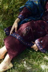 ZARA SHAHJAHAN - 3PC DHANAK EMBROIDERED SHIRT WITH TWILL PRINTED SHAWL AND TROUSER - HZG1904