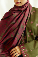ZARA SHAHJAHAN - 3PC DHANAK EMBROIDERED SHIRT WITH TWILL PRINTED SHAWL AND TROUSER - HZG1903