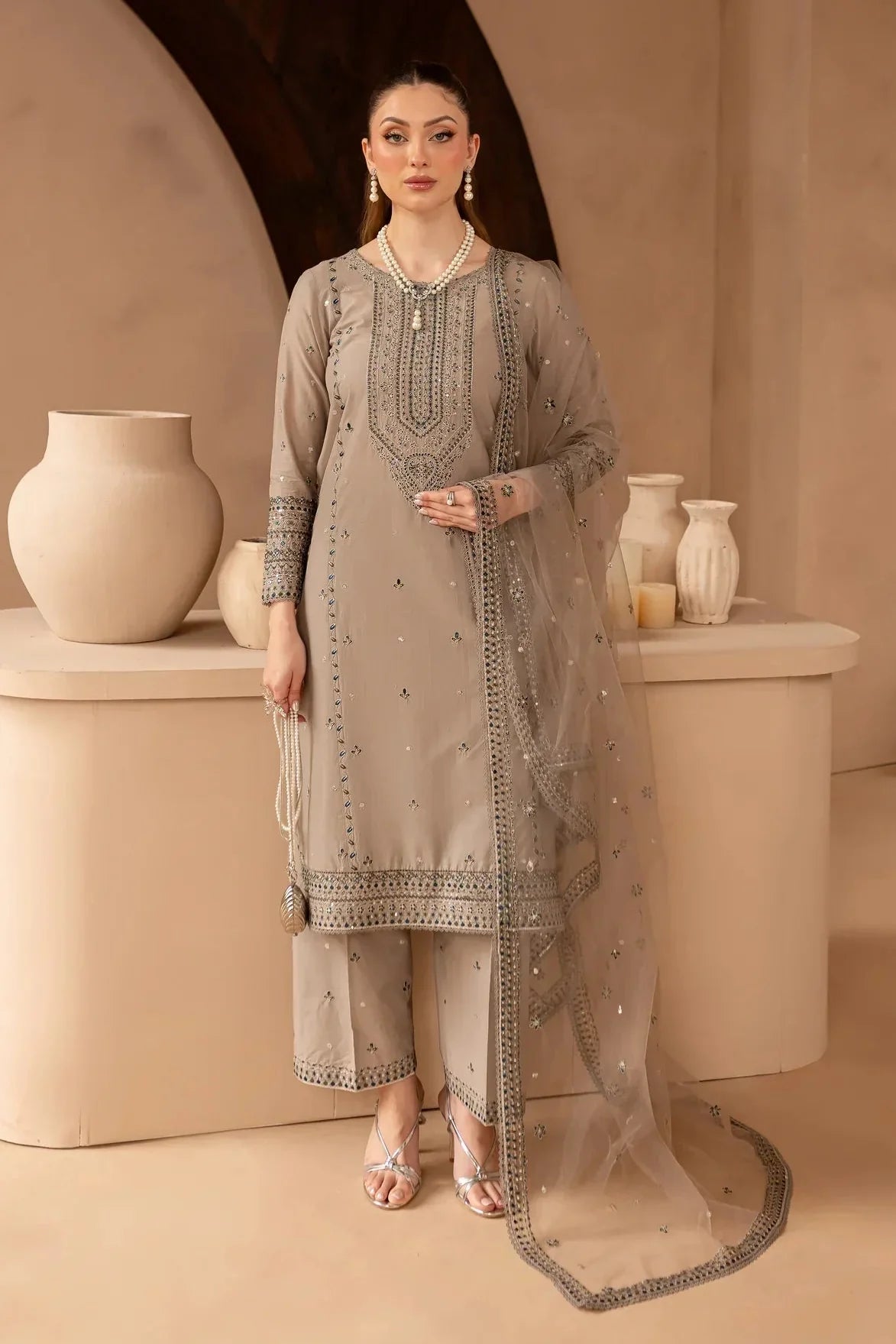 BATIK - 3PC LAWN EMBROIDERED SHIRT WITH ORGANZA EMBROIDERED DUPATTA AND TROUSER - HZG2645