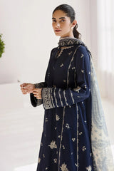 JAZMIN - 3PC DHANAK EMBROIDERED SHIRT WITH TWILL PRINTED SHAWL AND TROUSER - HZG2384