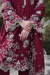 IMAGE - 3PC DHANAK EMBROIDERED SHIRT WITH DHANAK EMBROIDERED DUPATTA AND TROUSER - HZG2416