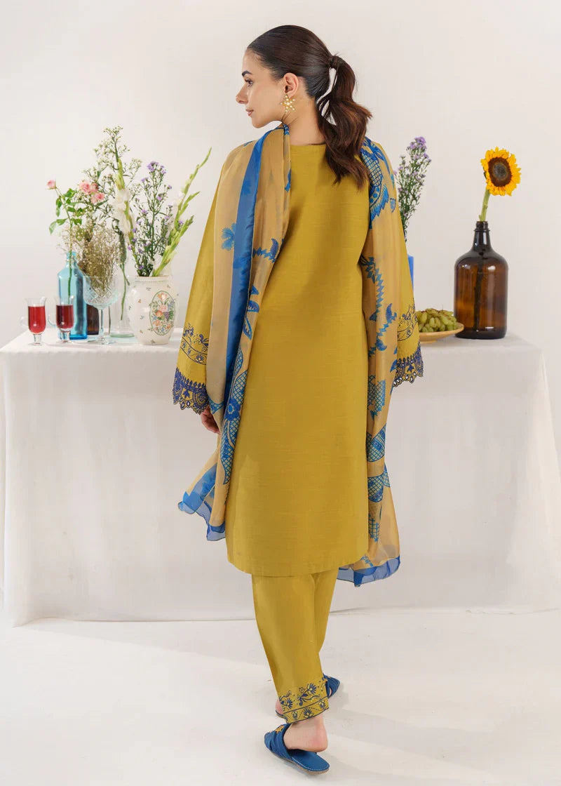 HANNA - 3PC KHADDAR EMBROIDERED SHIRT WITH TWILL PRINTED SHAWL AND TROUSER - HZG1784