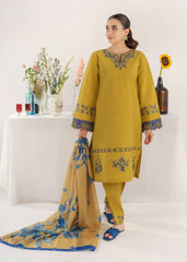 HANNA - 3PC KHADDAR EMBROIDERED SHIRT WITH TWILL PRINTED SHAWL AND TROUSER - HZG1784