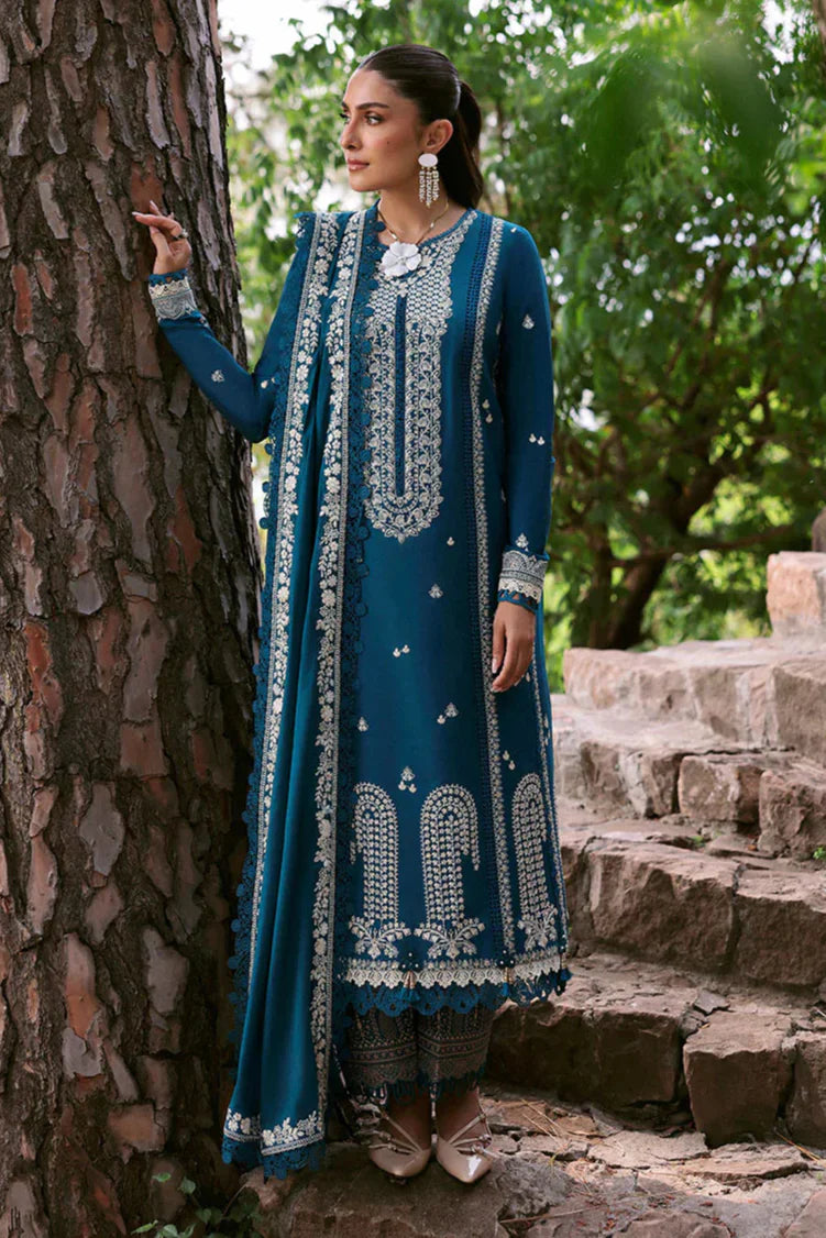 REPUBLIC WOMEN'S WEAR - 3PC DHANAK EMBROIDERED SHIRT WITH DHANAK EMBROIDERED SHAWL AND PRINTED TROUSER - HZG2312