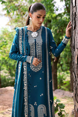 REPUBLIC WOMEN'S WEAR - 3PC DHANAK EMBROIDERED SHIRT WITH DHANAK EMBROIDERED SHAWL AND PRINTED TROUSER - HZG2312