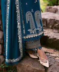 REPUBLIC WOMEN'S WEAR - 3PC DHANAK EMBROIDERED SHIRT WITH DHANAK EMBROIDERED SHAWL AND PRINTED TROUSER - HZG2312