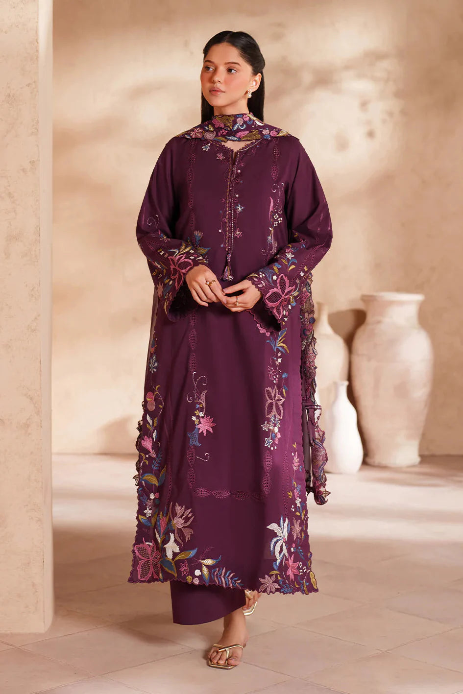IZNIK - 3PC LAWN EMBROIDERED SHIRT WITH KHADDI NET EMBROIDERED DUPATTA AND TROUSER - HZG2804