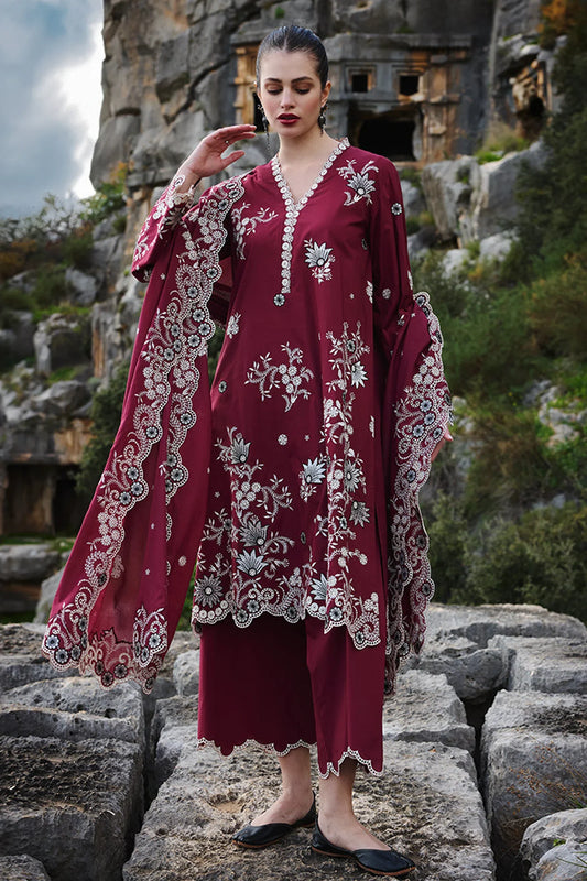 IMAGE - 3PC DHANAK EMBROIDERED SHIRT WITH DHANAK EMBROIDERED SHAWL AND TROUSER - HZG2416