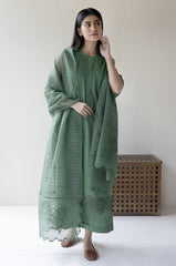 DYOT - 3PC DHANAK EMBROIDERED SHIRT WITH ORGANZA EMBROIDERED DUPATTA AND TROUSER - HZG2455