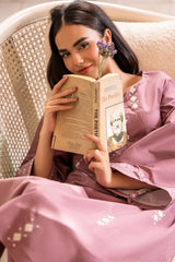 IZEL - 2PC DHANAK EMBROIDERED SHIRT WITH DHANAK EMBROIDERED TROUSER - HZG2336