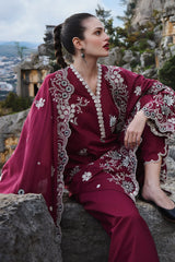 IMAGE - 3PC DHANAK EMBROIDERED SHIRT WITH DHANAK EMBROIDERED DUPATTA AND TROUSER - HZG2416