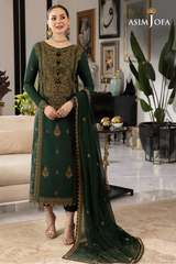 ASIM JOFA - 3PC DHANAK EMBROIDERED SHIRT WITH CHIFFON EMBROIDERED DUPATTA AND TROUSER - HZG2414
