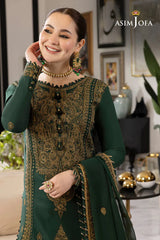 ASIM JOFA - 3PC DHANAK EMBROIDERED SHIRT WITH CHIFFON EMBROIDERED DUPATTA AND TROUSER - HZG2414