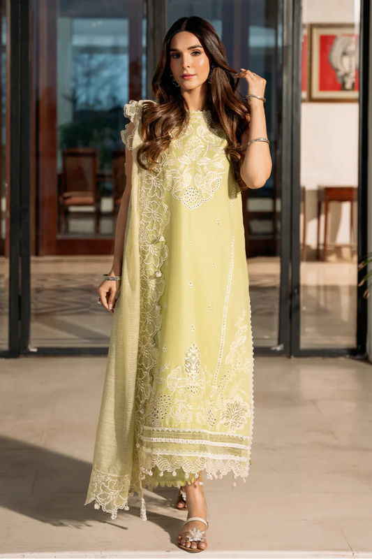 IZEL - 3PC LAWN EMBROIDERED SHIRT WITH KHADI NET EMBROIDERED DUPATTA AND TROUSER - HZG2253