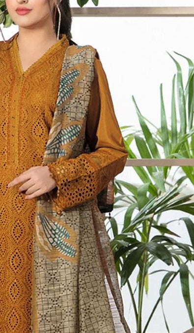 CHARIZMA - 3PC LAWN EMBROIDERED CHIKANKARI SHIRT WITH DIAMOND DIGITAL PRINTED DUPATTA - HZG1037