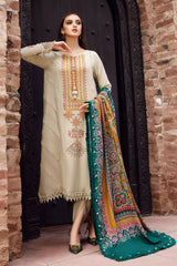 MARIA B - 3PC DHANAK EMBROIDERED SHIRT WITH TWILL PRINTED SHAWL AND TROUSER - HZG2346