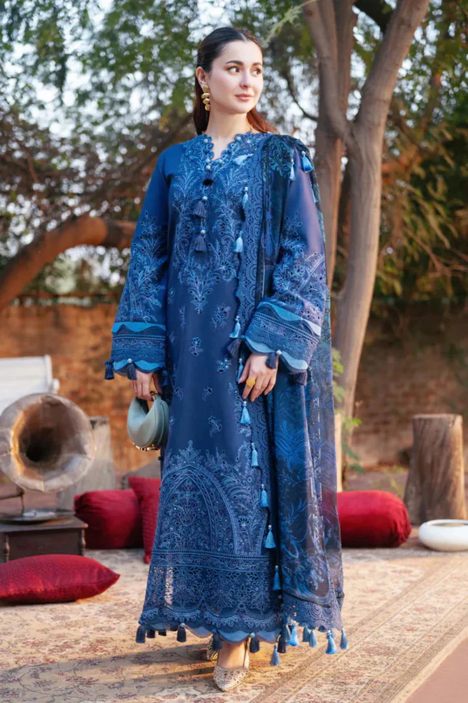 JADE - 3PC LAWN CHIKANKAARI EMBROIDERED SHIRT WITH CHIFFON PRINTED DUPATTA AND TROUSER - HZG2809