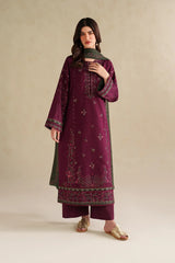 IZNIK - 3PC DHANAK EMBROIDERED SHIRT WITH DHANAK EMBROIDERED SHAWL AND TROUSER - HZG3113