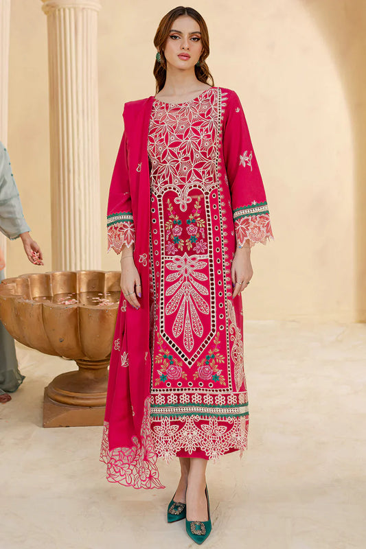 MAHNUR - 3PC LAWN EMBROIDERED SHIRT WITH LAWN LASER EMBROIDERED DUPATTA AND TROUSER - HZG2176
