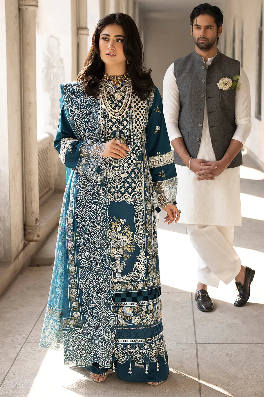MAHNUR - 3PC LAWN EMBROIDERED SHIRT WITH KHADI NET EMBROIDERED DUPATTA AND TROUSER - HZG2631